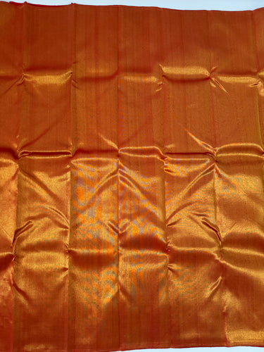 Borderless Metallic Red Kanchipuram/Kanchivaram Pure Silk Saree | Gold Zari | Handwoven | Ships from California